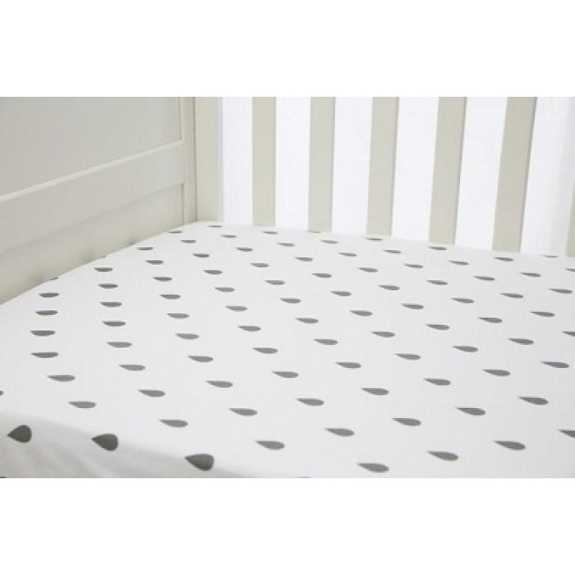 Lil Fraser 1 Piece Fitted Cot Sheet - Grey Raindrops