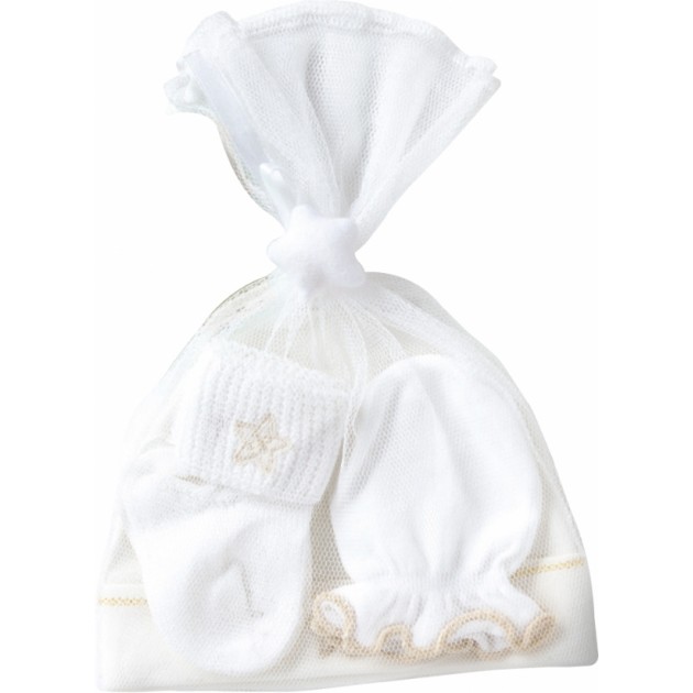 Playette Newborn Cap Mitten and Sock set White