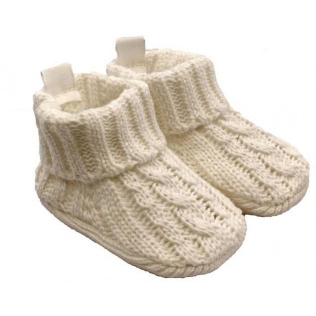Playette Baby Cable Knitted Booties - White
