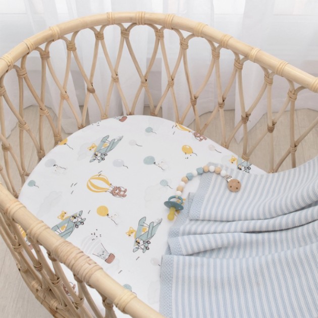 Living Textiles Bassinet Fitted Sheets 2pk Up Up & Away &Stripes